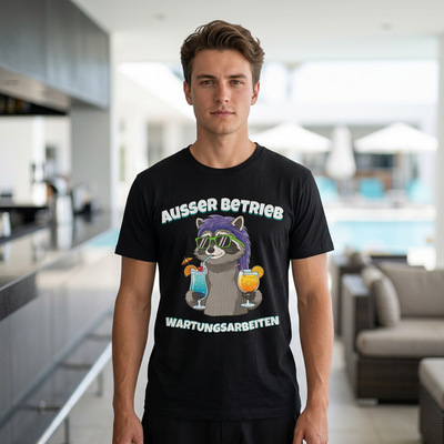 Ausser Betrieb Wartungsarbeiten Shirt | Lustiger Retro Waschbär mit Vokuhila | Partyurlaub & Büro Humor Geschenk | 90s Trash Panda Festival Outfit