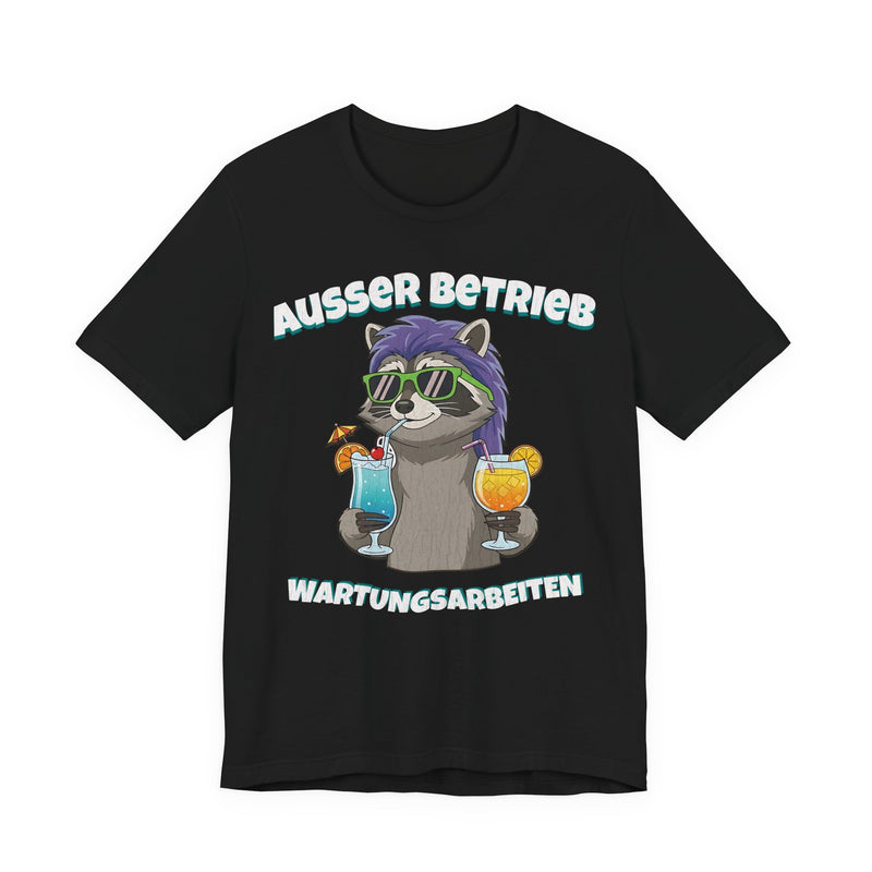 Ausser Betrieb Wartungsarbeiten Shirt | Lustiger Retro Waschbär mit Vokuhila | Partyurlaub & Büro Humor Geschenk | 90s Trash Panda Festival Outfit